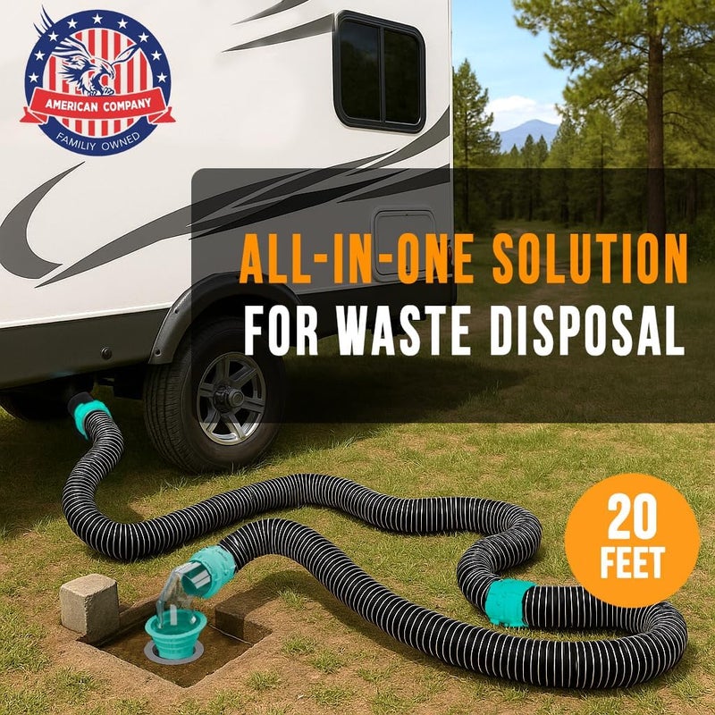 CARMTEK RV Sewer Hose Kit, 20 Ft, with Smart Adapter, Clear Elbow and Caps - Image 2